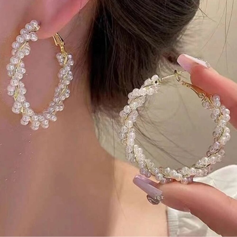 New faux pearl hoop earrings